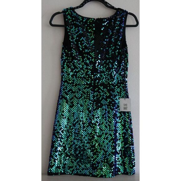 SHO by Tadashi Shoji Women's Sz XXS Shamrock Sequin Body-Con Cocktail Dress - Picture 3 of 16